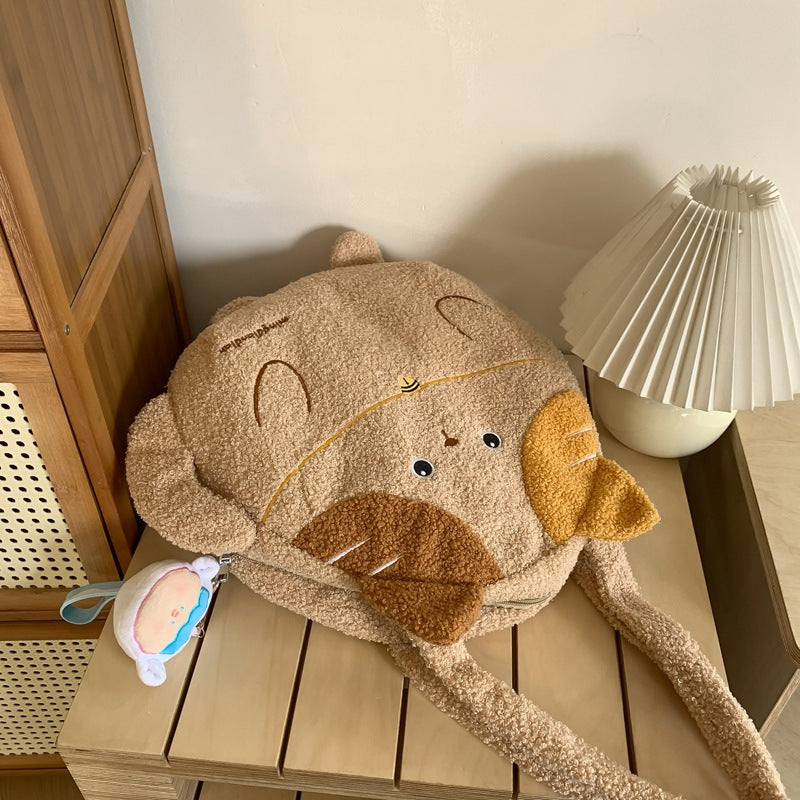 Curly Kitten Cute One-shoulder Large Bag Large Capacity Underarm Bag