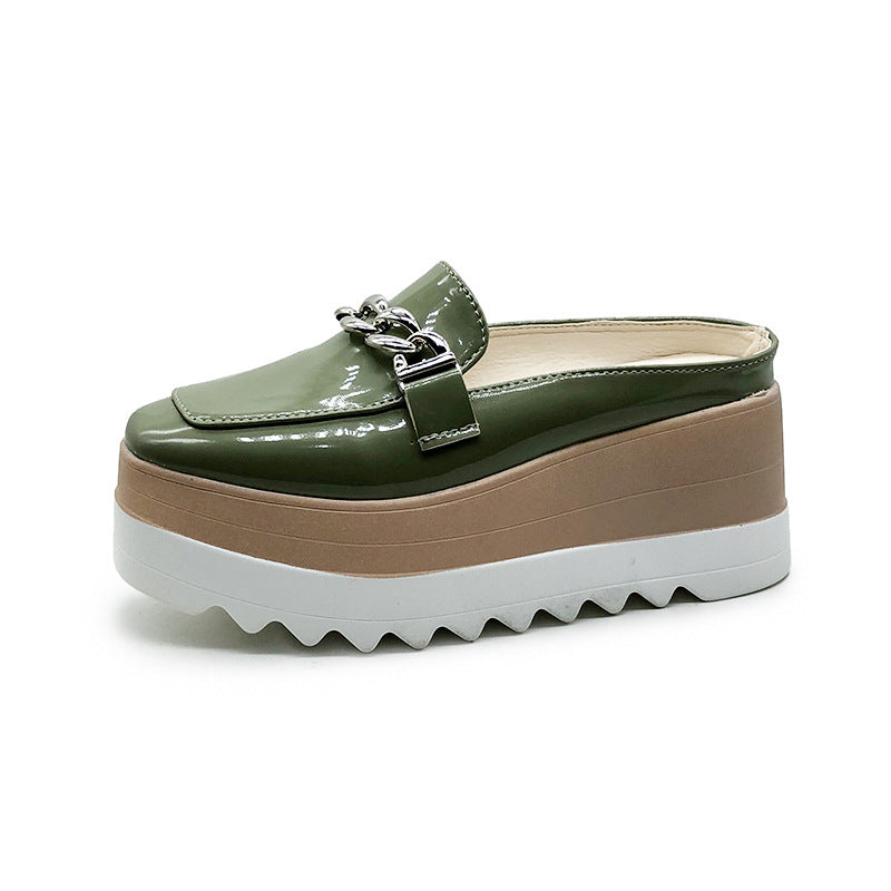 Sponge Cake With Baotou Half-tow Female Metal Decoration European And American Slippers